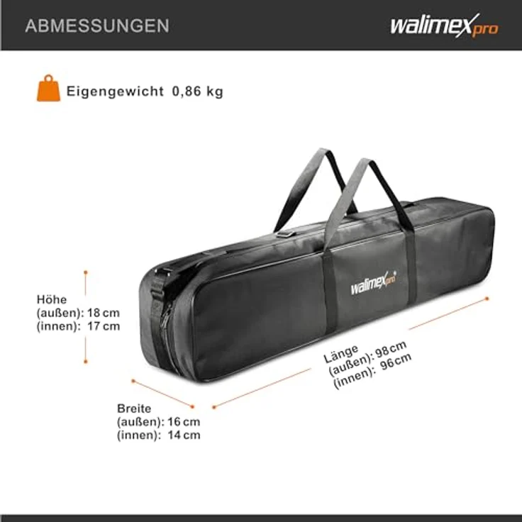 Walimex pro Stativtasche 98 cm für Max. 4 Studiostative bis 96 cm - Tragetasche mit Schultergurt, Praktisch und komfortabel, Dicker Polsterung, Aussen: 98x18x16 cm, Innen 96 x 17 x 14 cm – Bild 9