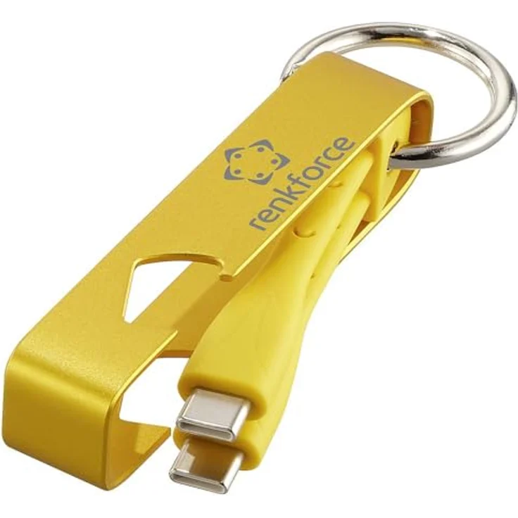 Renkforce USB-Kabel USB 2.0 USB-C® Stecker 0.15 m, Gelb mit Schlüsselanhänger und Flaschenöffner – Bild 2