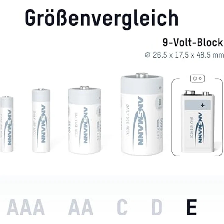 ANSMANN Akku 9V Block 200mAh NiMH mit geringer Selbstentladung - Wiederaufladbare Batterien maxE mit hoher Kapazität - 9 Volt Batterie ideal für Messgerät Multimeter Spielzeug Fernbedienung uvm. – Bild 3