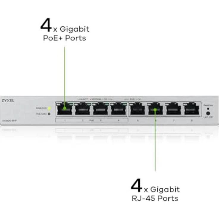 Zyxel GS1200-8HPV3, 8-Port Gigabit PoE+ Switch, smart managed, grau, mit LACP und IGMP Unterstützung – Bild 3