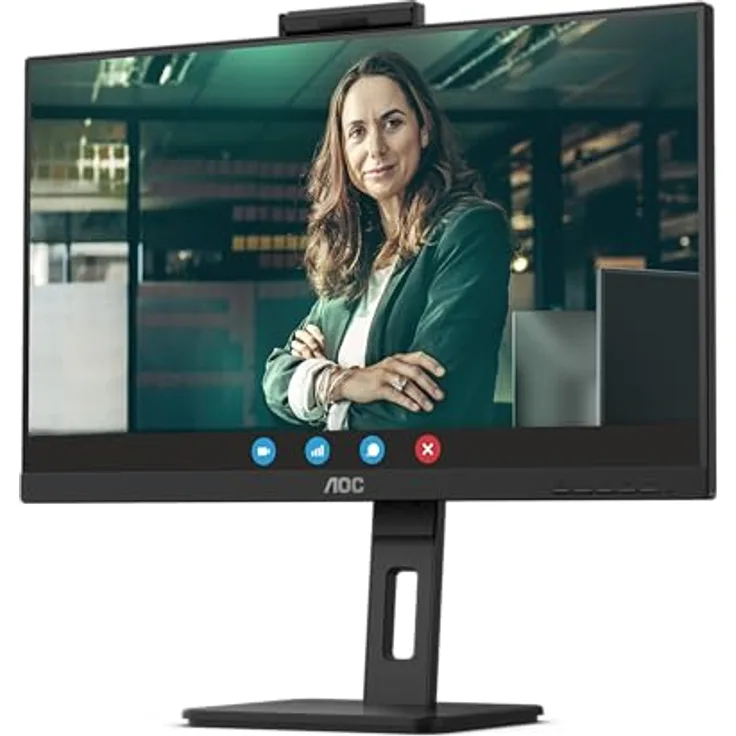 AOC 24P3QW - 24 Zoll Full HD Monitor, Webcam, höhenverstellbar, Lautsprecher, schwarz - 2 MP, 75 Hz, HDMI, DisplayPort, USB Hub