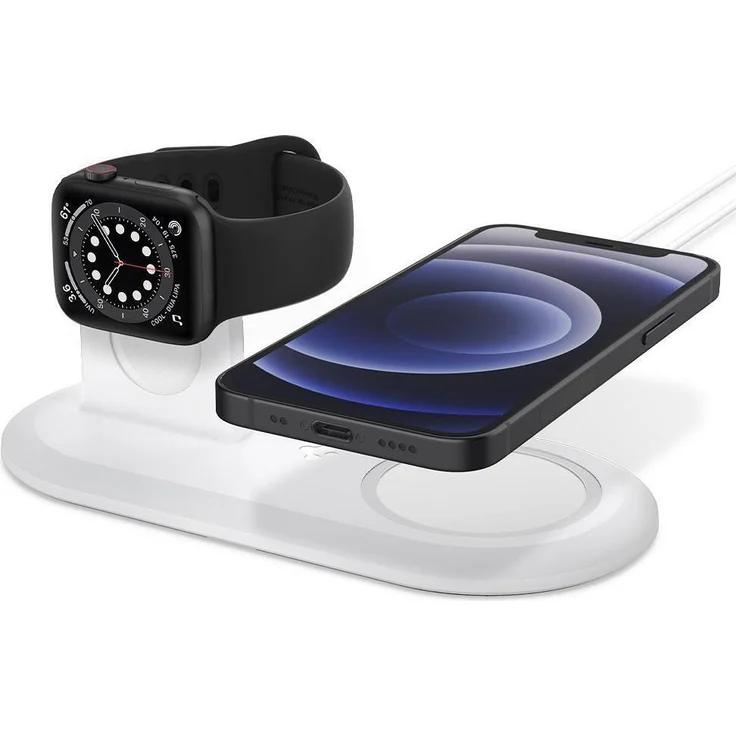 Spigen Magfit Duo Apple Magsafe & Watch Charger Stand (5 W), Schwarz/Weiss, Wireless Charger – Bild 1
