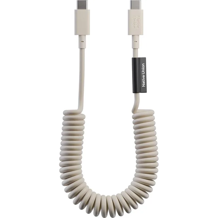 Native Union USB-C auf USB-C Spiralkabel, 60W Schnellladen, 1,2m, beige, flexibel und knotenfrei