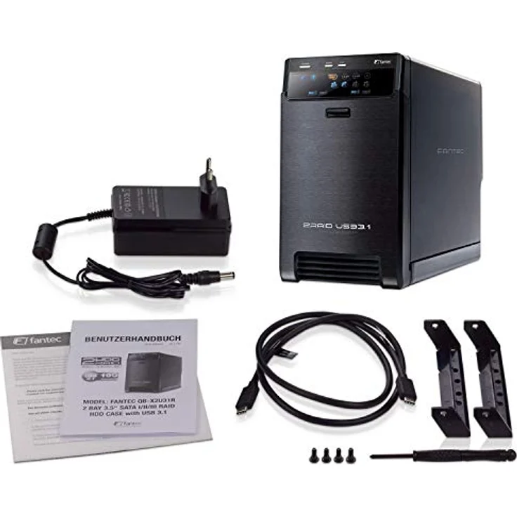 FANTEC QB-X2U31R Externes Raid Festplattengehäuse (für den Einbau von zwei 3,5 Zoll und 2,5 Zoll SATA I-II-III HDDs und SSDs Festplatte. Mit USB 3.1 Typ-C zu Typ-C Generation II 10G Anschluss, schwarz – Bild 6