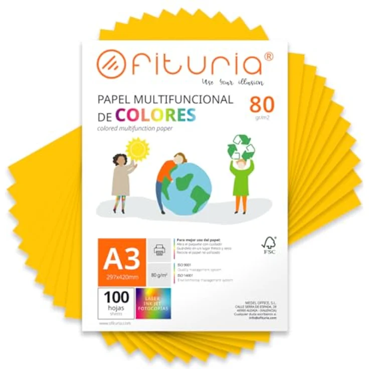 OFITURIA Buntes Papier A3 80g, 100 Blatt farbiges Papier für Basteln, Drucker, Scrapbooking – Gold – Bild 1