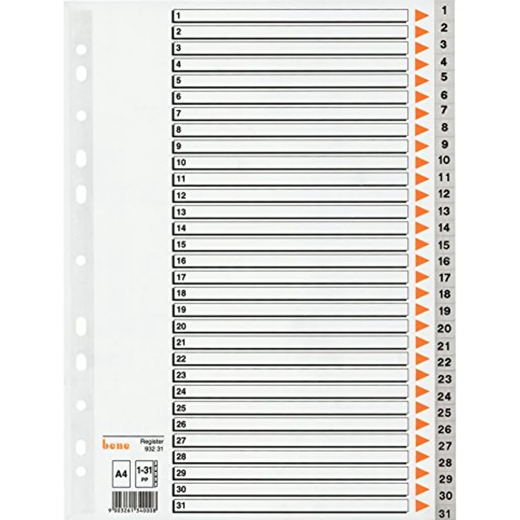 OTTO Aktenordner Register A4 PP 1-31, graues Kunststoffregister mit Kartondeckblatt weiß – Bild 2