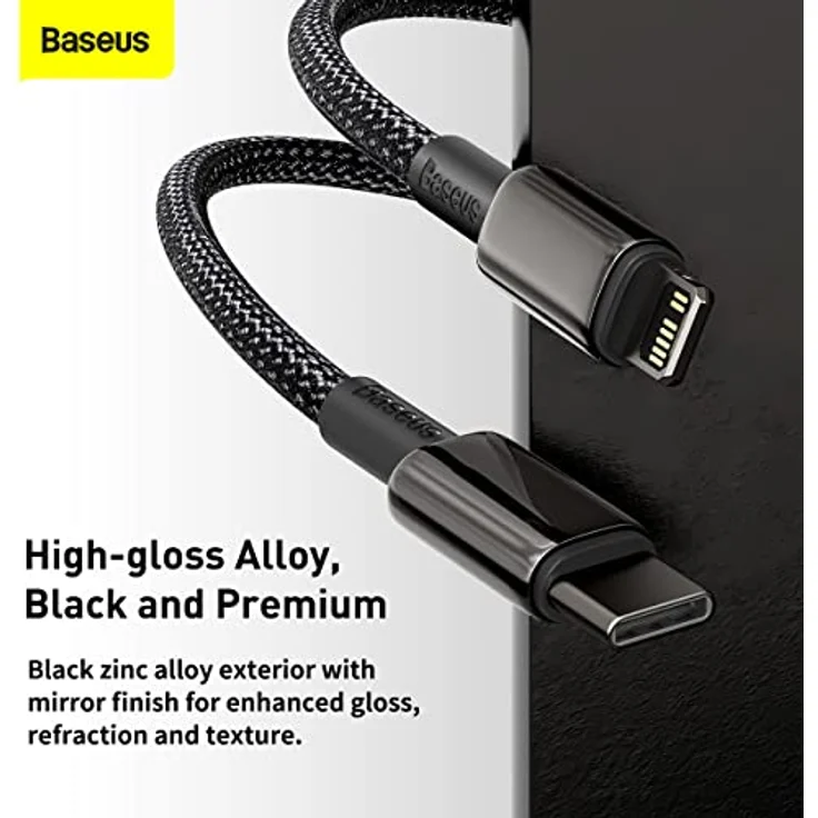 Baseus USB Type C Kabel CATLWJ-A01, 20 W Fast Charging, 2 m, schwarz, Nylon geflochten, robuste Zinklegierung, Datenübertragung 480 Mbit/s – Bild 4