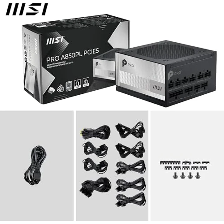 MSI PRO A850PL PCIE5, 850 Watt ATX Netzteil mit 80 Plus Platinum Zertifizierung und aktivem PFC – Bild 7