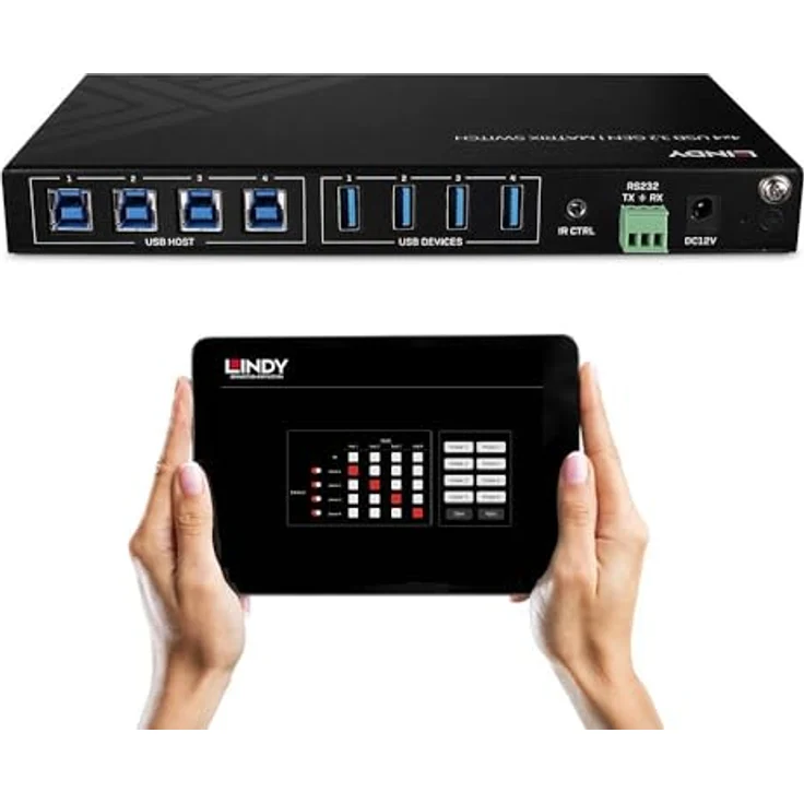 LINDY 43406 Matrix-Switch USB 3.2 Gen 1 4x4, Plug & Play KVM-Switch mit Voreinstellungsfunktion – Bild 3