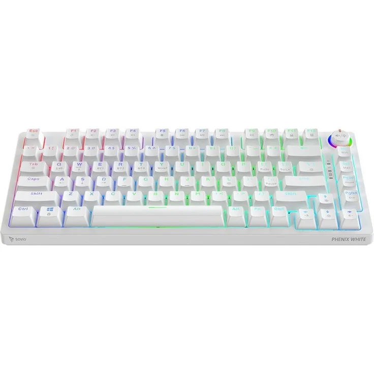 Savio Phenix WHITE GAT RED, Kabellose mechanische Gaming-Tastatur mit 82 Tasten, Bluetooth, N-Key-Rollover, Anti-Ghosting und Gateron Pro Schaltern