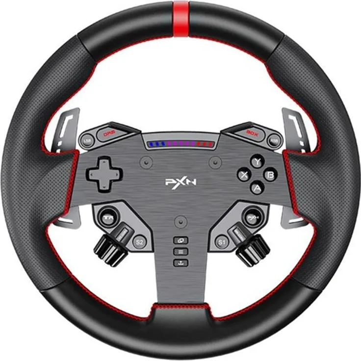 PXN W AS Gaming-Lenkrad, PC-kompatibel mit programmierbaren Tasten und ergonomischem schwarzem Mikrofaser-Lederkranz
