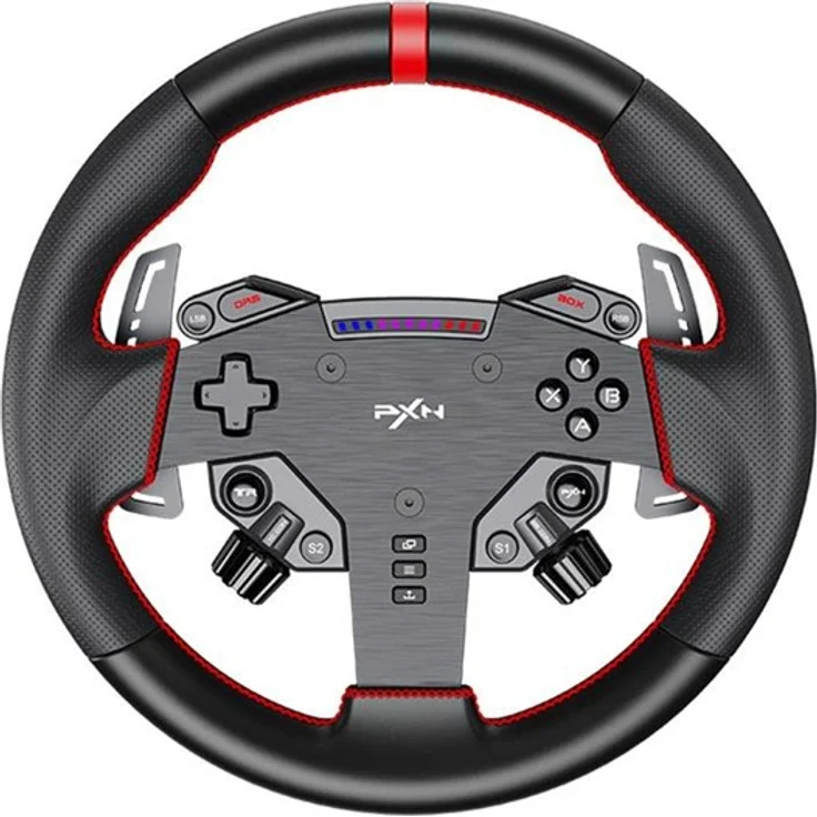 PXN W AS Gaming-Lenkrad, PC-kompatibel mit programmierbaren Tasten und ergonomischem schwarzem Mikrofaser-Lederkranz