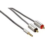 Hama Cinch Klinke Kabel 1m (3,5 mm Klinkenkabel – 2x Cinch Kabel, Audio Kabel f. Smartphone, MP3-Player, Audiokabel Cinch Klinke mit robustem, kleinem Aluminiumgehäuse, Gewebemantel, vergoldet) silber