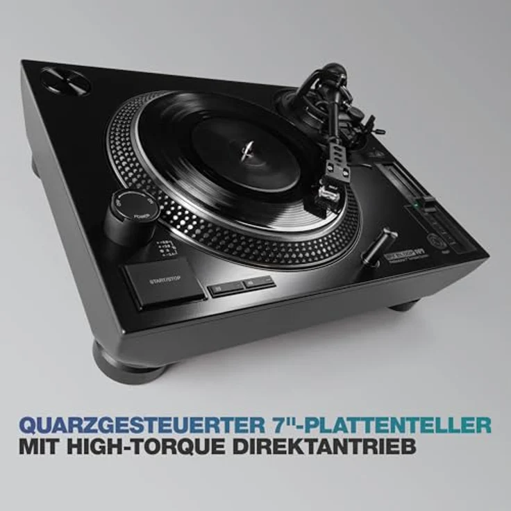 Reloop Plattenspieler RP-7, professionelles 7-Zoll-DJ-Plattenspielersystem mit Direktantrieb, schwarz – Bild 2