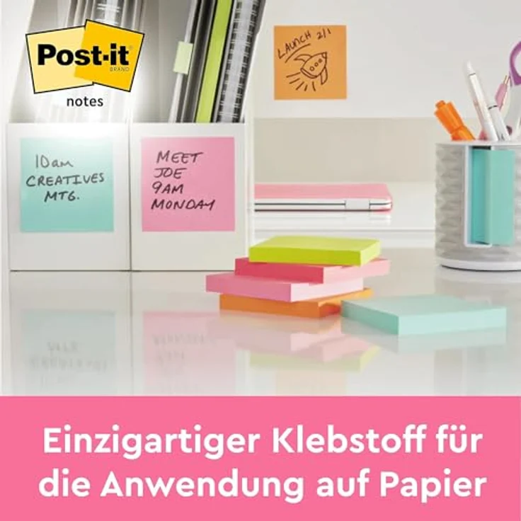 Post-it Notes Haftnotiz Würfel 76 x 76 mm, 450 Blatt in 6 Farben (ultragelb, limonengrün, ultrapink, ultragrün, hellblau, türkis) – Bild 3
