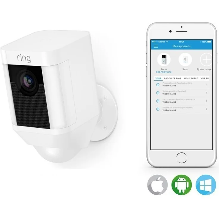 Ring Spotlight Cam Battery, HD Sicherheitskamera mit LED-Licht, Sirene und Gegensprechfunktion, Batterie betrieben, weiß – Bild 6