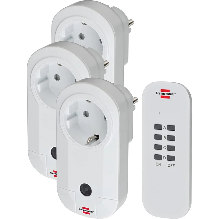 Brennenstuhl Funkschalt-Set RC CE1 3001, 3er Funksteckdosen Set, mit Handsender und erhöhtem Berührungsschutz, weiß – Bild 1