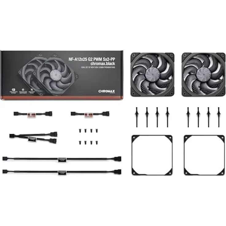 Noctua NF-A12x25 G2 PWM Sx2-PP chromax.black, Doppellüfter-Set für Push-Pull Anwendungen, vollständig schwarz mit Anti-Vibrationsbefestigungen – Bild 4