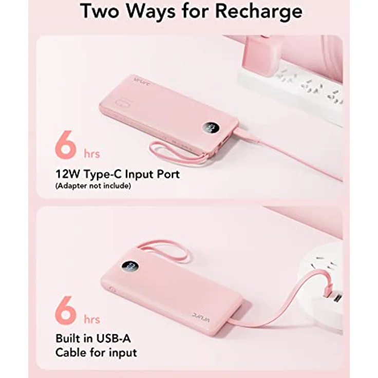 VRURC 10000mAh Power Bank mit 4 Kabeln, tragbares Ladegerät mit 5 Ausgängen, USB C und LED Display, kompatibel mit iPhone, Huawei, Samsung und Android Smartphones – Bild 5
