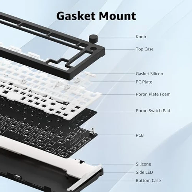 Akko 5075B ISO Barebone-Tastatur-Kit, mechanische Gaming-Tastatur mit 2,4 GHz/Bluetooth 5.0, VIA-programmierbar, Hot-Swap-fähig, 4500-mAh-Akku, RGB-Hintergrundbeleuchtung, Weiß – Bild 3