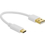 DELOCK USB Ladekabel Typ-A zu USB Type-C, 15 cm, weiß, max. 3 A, goldbeschichtete Kontakte