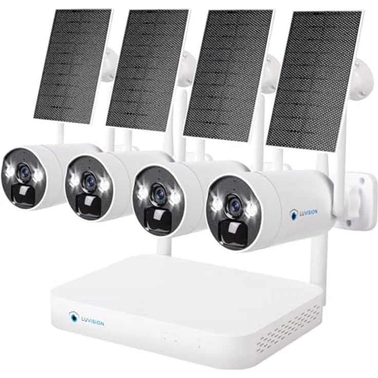 LUVISION WLAN Solar-Überwachungskamera mit 4MP Akku und 10 Kanal Dual NVR, Überwachungssystem mit Farbiger Nachtsicht, wetterfeste Ausführung, mit 4 Kameras – Bild 1