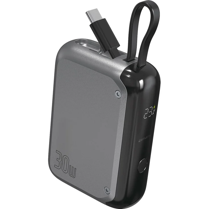 4smarts Powerbank Pocket (10000 mAh, 30 W, 37 Wh), Grau - Kompakte Powerbank mit Passthrough-Funktion und LCD-Display – Bild 1