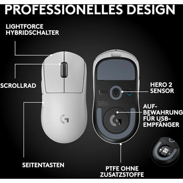Logitech PRO X SUPERLIGHT 2 SE, kabellose Maus mit 5 Tasten, ergonomischer Form, weiss – Bild 6