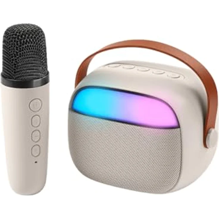 CellularLine Bluetooth Karaoke Speaker Mini, tragbare Karaoke-Anlage mit 5W Lautsprecher, Mikrofon, LED-Lichtern, weiß – Bild 1
