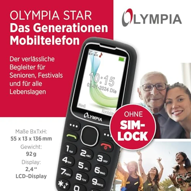 OLYMPIA OFFICE Star Seniorenhandy (Großtasten, Bluetooth, Dual-SIM, schwarz) – Bild 2