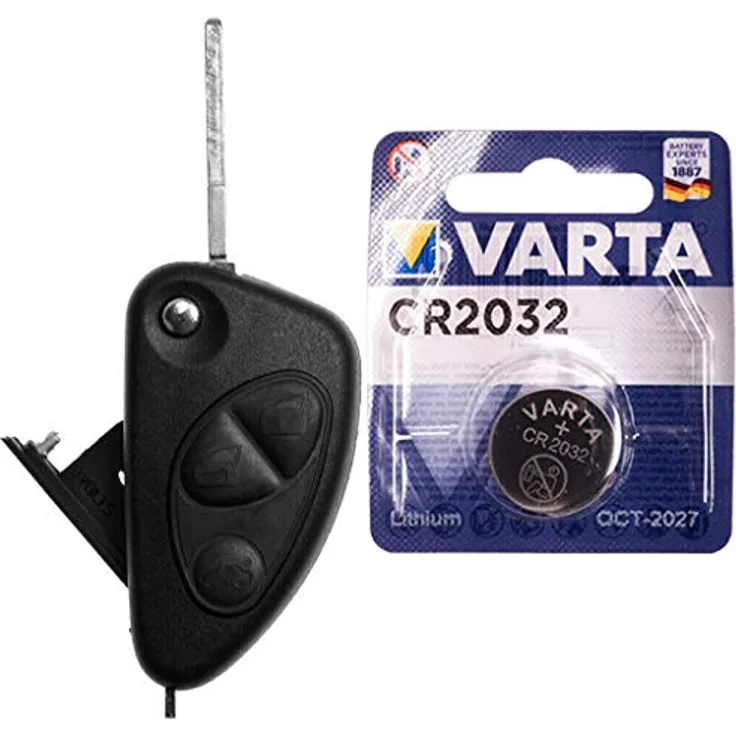 mt-key Klappschlüssel Ersatzgehäuse für Alfa Romeo 156/147/937 GT, 3 Tasten inkl. VARTA CR2032 Knopfzelle 3V
