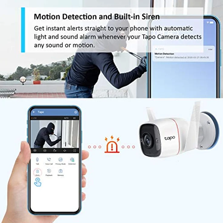 TP-Link Tapo 2K Outdoor Security Camera, Motion Detection, IP66 Weatherproof, Built-in Siren, 2-Way Audio, 3MP, Night Vision, Cloud &SD Card Storage, Works with Alexa & Google Home (Tapo C310) – Bild 5