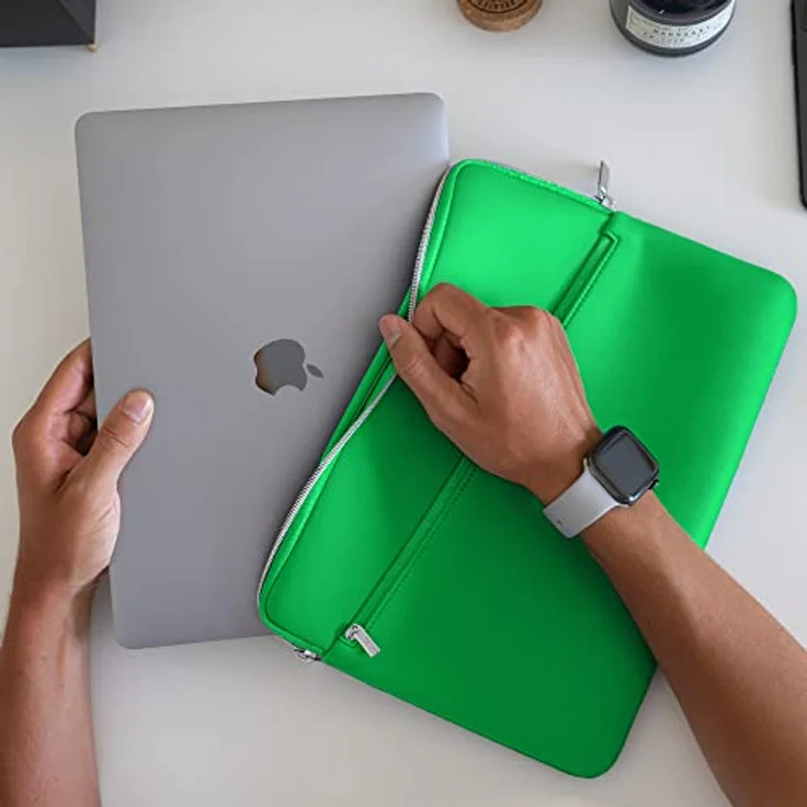 Artwizz Neoprene Sleeve Pro Tasche, MacBook Air 13 (2018-2024), MB Pro 13 (2016-2022), Schutzhülle mit Zubehör-Fach, Grass Green – Bild 5