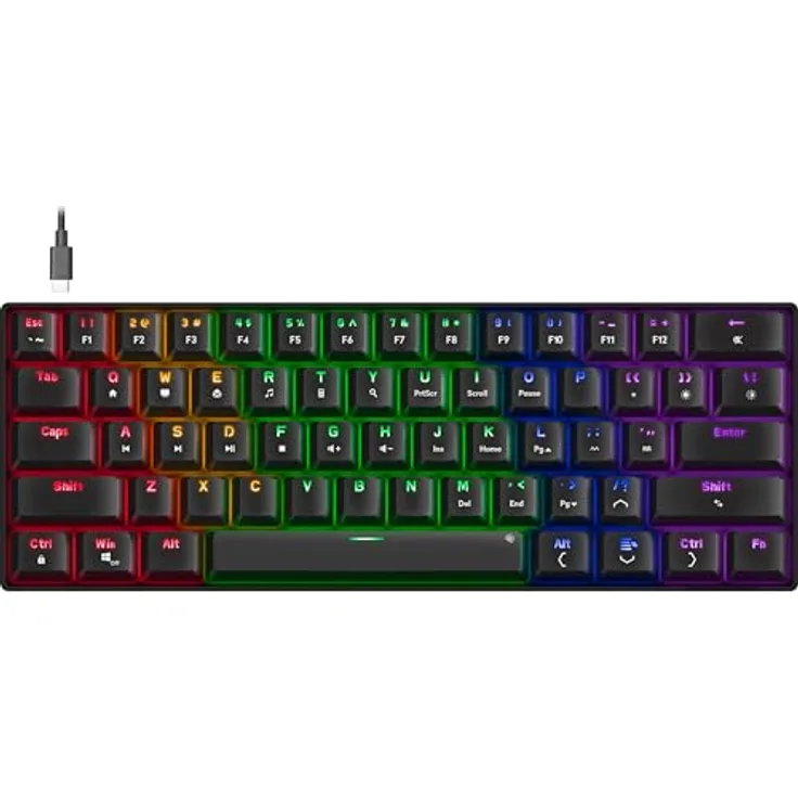 Speedlink ATMOS RGB Rainbow Mechanical 60% Gaming Keyboard, mechanische braune Schalter, Schwarz, kabelgebunden, US Layout
