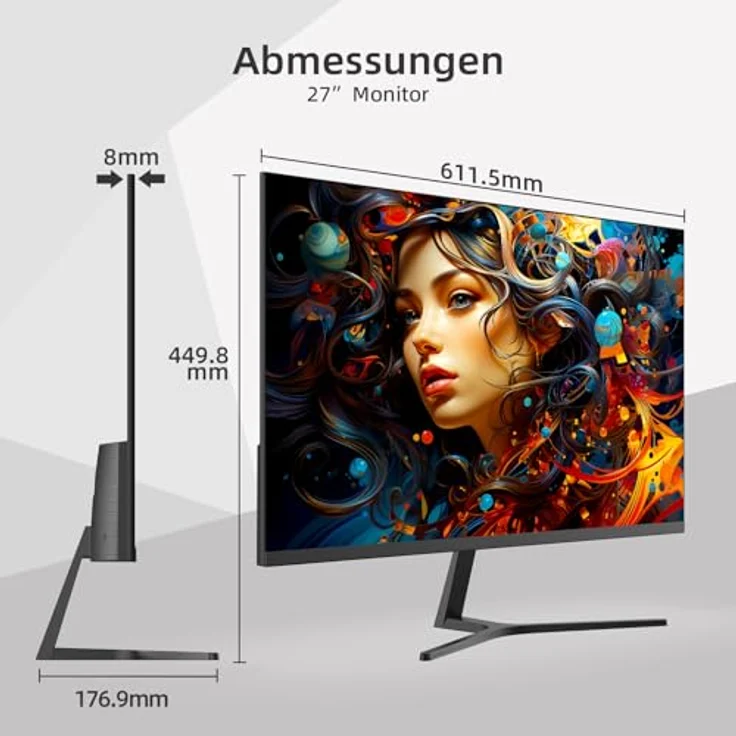 CHIQ Monitor 27 Zoll, FHD (1920 x 1080), IPS, 100 Hz, FreeSync, Ultradünn, integrierte Lautsprecher, HDMI, DP, VGA, Typ-C, VESA-Montage – Bild 3
