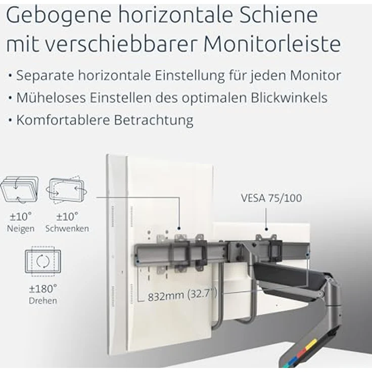 Kensington SmartFit Dual Monitor Arm, Gasfeder Monitor Halterung für zwei 32-Zoll Monitore, grau – Bild 4