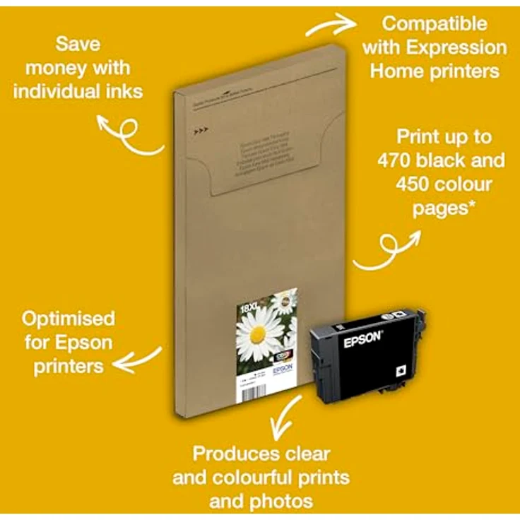 Epson Orginal 18XL Tinte Gänseblümchen, XP-305 XP-402 XP-215 XP-312 XP-315 XP-412 XP-415 XP-225 XP-322 XP-325 XP-422 XP-425, EasyMail-Verpackung, XL , (Multipack, 4-farbig) – Bild 2