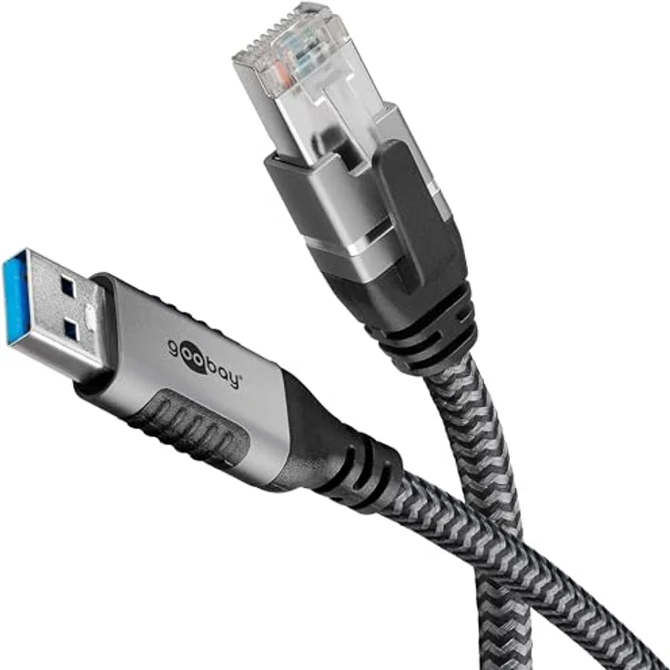 Goobay 70498 USB-A auf RJ45 Ethernet CAT 6 Kabel für stabile kabelgebundene Internetverbindung mit Router/Modem/Netzwerk Switch/Ersetzt USB auf RJ45 Adapter / 1 Gbit/s / 2 Meter – Bild 1