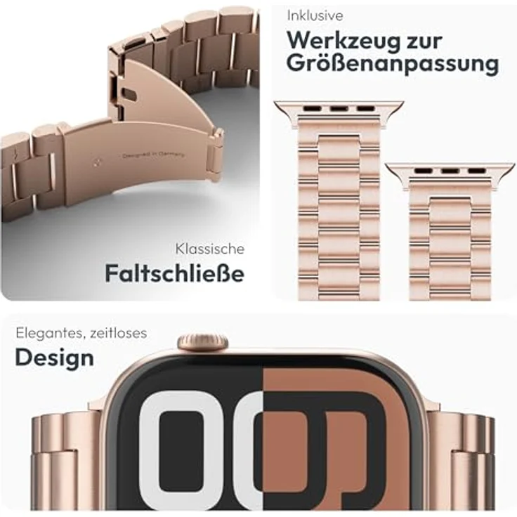 VONMÄHLEN Link Bracelet, Edelstahlarmband für Apple Watch in Rose Gold, kompatibel mit 44 | 45 | 46 | 49mm, elegantes Five-Link Design aus Titan Grad 2, ideal für Büro und Sport – Bild 3