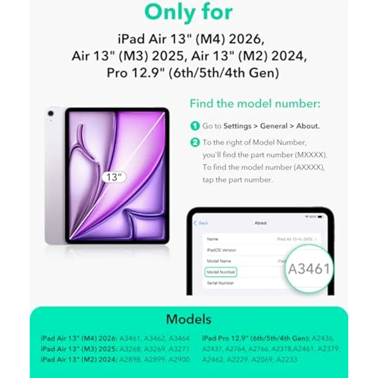 ESR Hülle für iPad Air 13 Zoll (M4/M3/M2, 2024-2026) und iPad Pro 12.9 (2020-2022), Magnetbefestigung, dünn, dreifach faltbar, unterstützt Pencil Pro/USB-C, schwarz – Bild 2