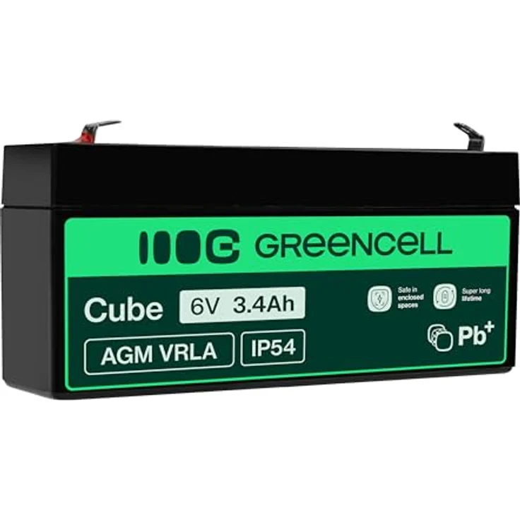 Green Cell® AGM 6V 3,4Ah Vlies Batterie, wartungsfreie Bleiakku für Elektro Spielzeug und Notstrom, schwarz – Bild 1