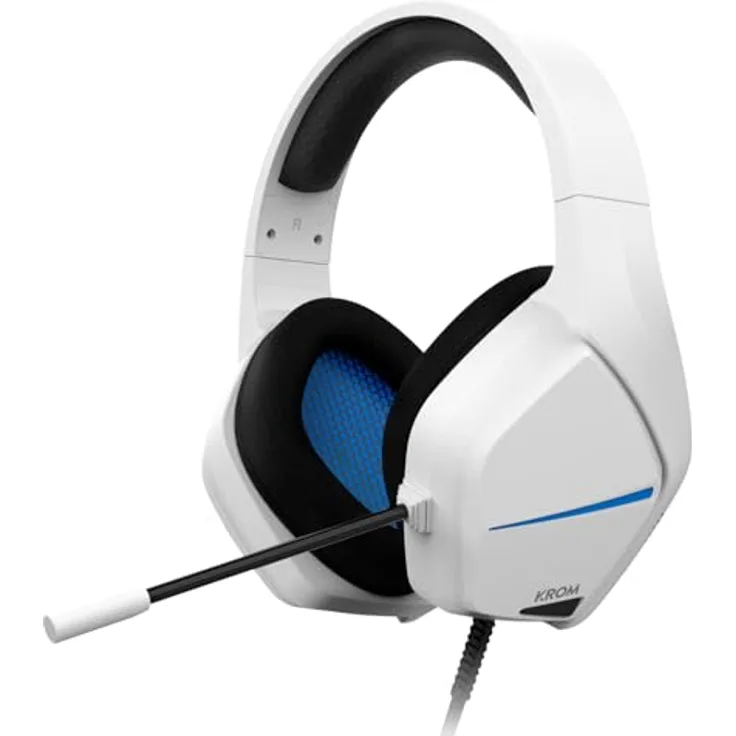 Krom Kopa Move, Kabelgebundenes Gaming Headset mit 50 mm Lautsprechern und omnidirektionalem Mikrofon, Weiss