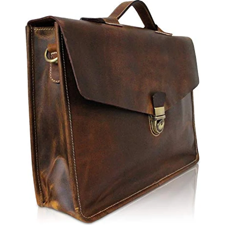 Corno d´Oro Handmade Aktentasche Herren Leder Groß für 15.6 Zoll Laptop in Braun – Bild 1