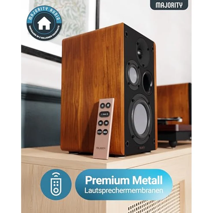 MAJORITY D100 Bluetooth Lautsprecher Boxen für Stereoanlage | 100W Regallautsprecher | Xtra BASS Aktivlautsprecher | HDMI ARC Speaker | Premium-Holz Regal-Lautsprecher | Studio HiFi Lautsprecher – Bild 5