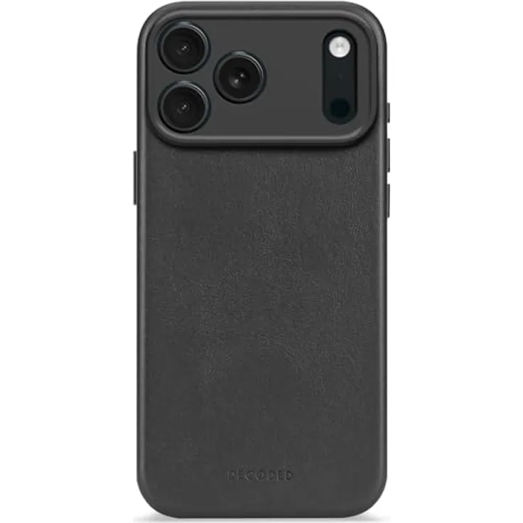 Decoded Lederhülle für iPhone 17 Pro Max, Premium ECCO Leder, MagSafe kompatibel, vollwertiger Kameraschutz, metallene Tasten, stoßfest und kratzfest, schwarz
