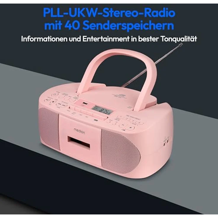 Medion® Radio (AM- / FM- Tuner, MW / UKW mit RDS, 3 W) - Tragbares Stereo-Radio in Rosa – Bild 2