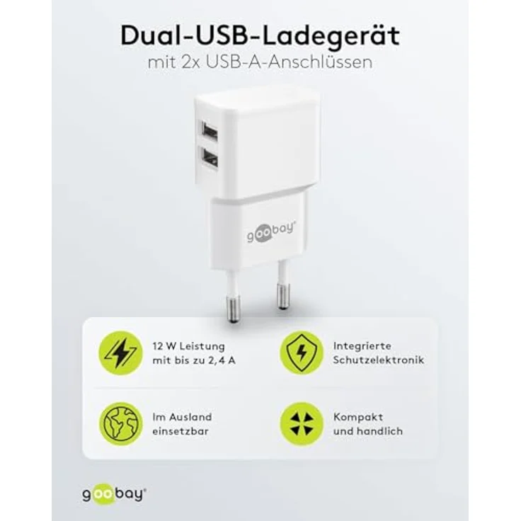 Goobay 44952 2fach USB Ladegerät Extra Kompakte Bauform 2, 4A, Weiß – Bild 3