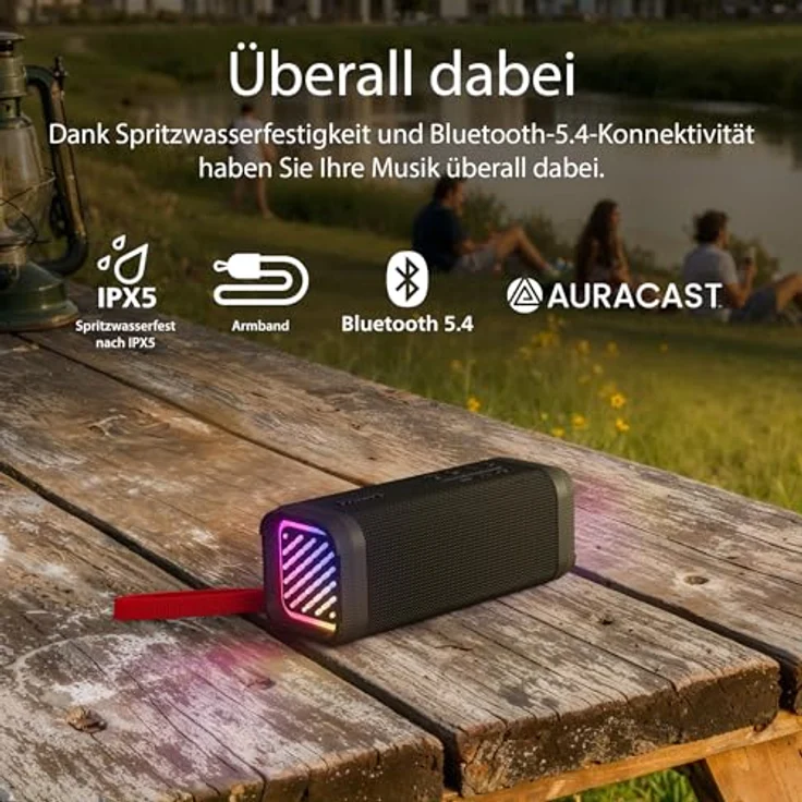 Philips TAS2000B, kabelloser Bluetooth-Lautsprecher mit 20 W Bass+, LED-Lichtshow, IPX5 spritzwassergeschützt, 20 Std. Wiedergabezeit, Mikrofon, App-Steuerung – Schwarz – Bild 4