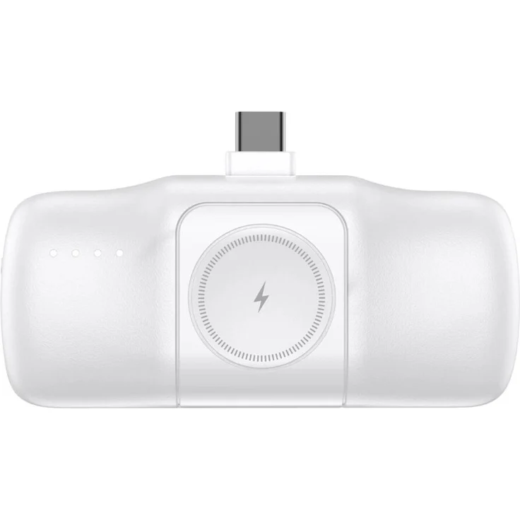 WOZINSKY Mini-Powerbank WF16-YCS 5000 mAh 15 W mit integriertem USB-C-Kabel und Apple Watch Ladegerät Weiß