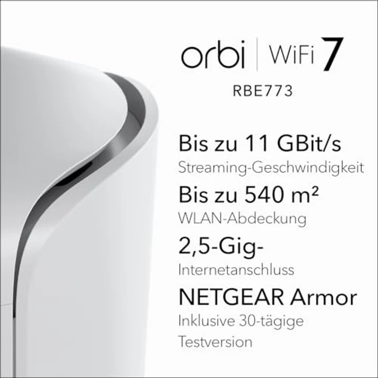 Netgear Orbi 770-Serie Tri-Band WiFi 7-Mesh-Netzwerksystem (RBE773) Router mit 2 Satelliten-Repeatern – Abdeckung von bis zu 540 m², 100 Geräten 2,5Gig-Internetanschluss BE11000 (bis zu 11 GBit/s) – Weiß – Bild 2